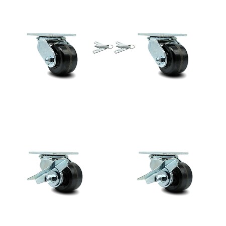 Service Caster 3.25 Inch Phenolic Caster Set with Ball Bearings 2 Swivel Lock 2 Brake SCC SCC-30CS3420-PHB-BSL-2-SLB-2